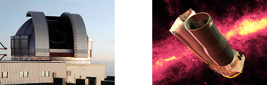 左：イギリス赤外線望遠鏡／右：スピッツァー宇宙望遠鏡