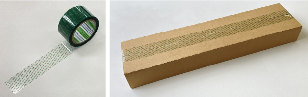 画像：再生材を使った包装用テープと梱包箱